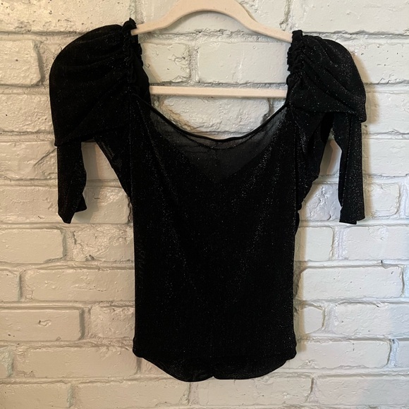 ♠️ COASTAL COWGIRL ♠️ Black Glitter Puff Sleeve | Long Sleeve | Sweetheart Neck - Picture 3 of 5